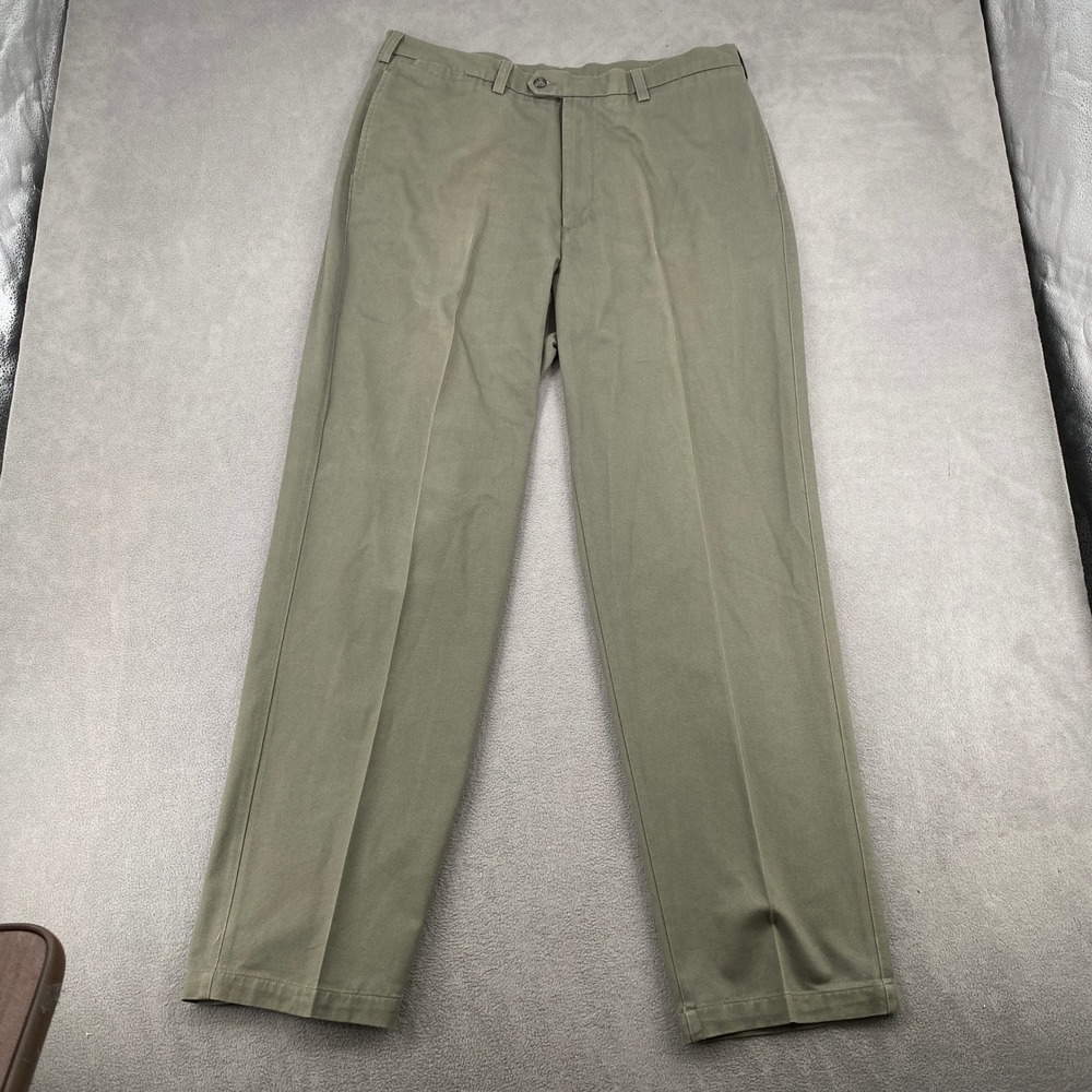 Savane Mens Chino Pants 38x34 Earth Green Cotton Twill Straight Flat Front